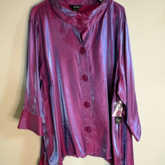 Ali Miles Shimmering Purple Button Down Shirt 3X - Picture 13 of 16